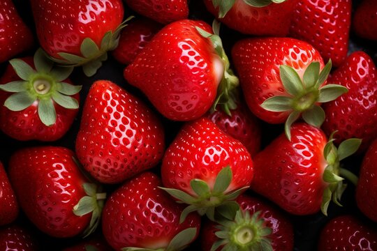 Fresh strawberry top view background. AI generated