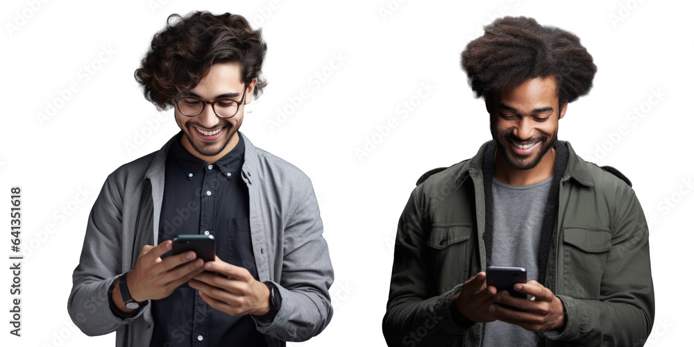 Poster casual student browsing the web and chatting on a smartphone