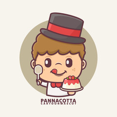 cartoon mascot with panna cotta. vector illustrations with outline style