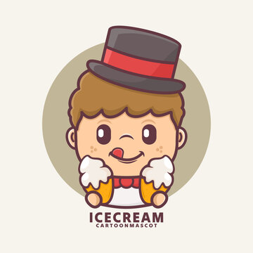 cartoon mascot with ice cream. vector illustrations with outline style