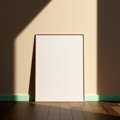 Blank picture frame mockup on the wall. Brown living room design. View of modern interior with artwork mock up on wall.