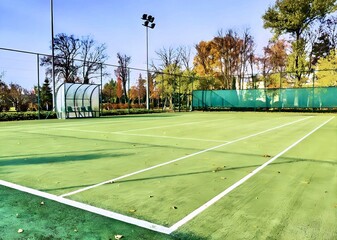 Tennis court in the autumn park. 