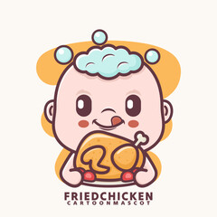 cute cartoon baby with fried chicken