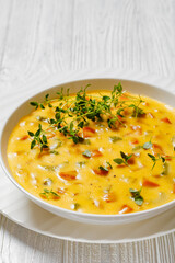 Beer cheese soup with vegetables and thyme