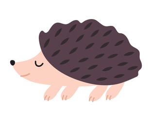 Cute hedgehog. Hand drawn autumn forest character. Flat vector illustration isolated on white.