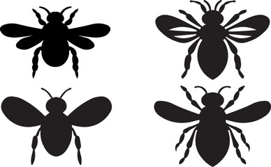 Black and White Silhouette Vector SVG Bee Icon 