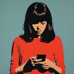 A girl is texting. Pop art poster 
