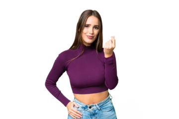 Young beautiful woman over isolated chroma key background making Italian gesture