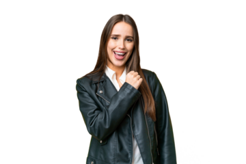Young beautiful woman over isolated chroma key background celebrating a victory