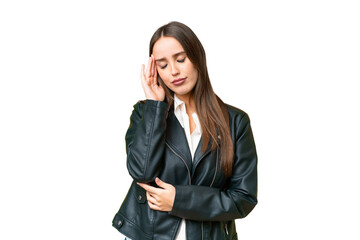 Young beautiful woman over isolated chroma key background with headache