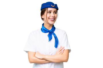 Airplane stewardess over isolated chroma key background happy and smiling
