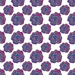 Seamless pattern with blue roses on white background
