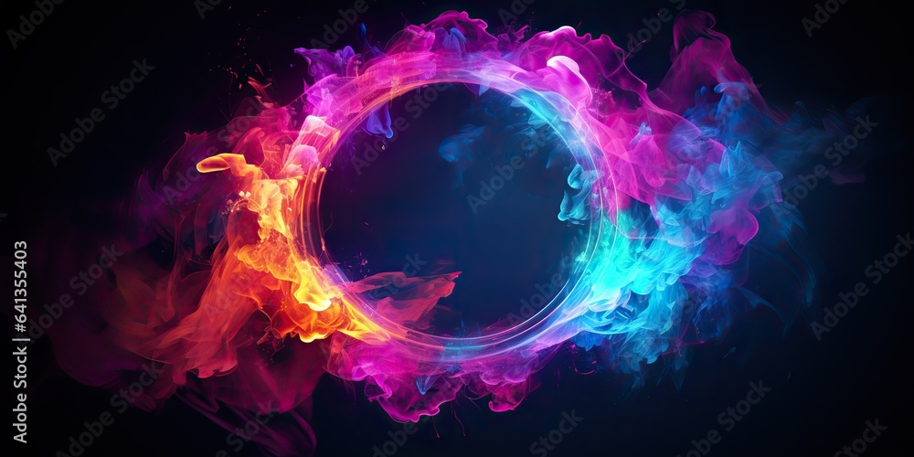 Wall mural ai generated. ai generative. round circle neon glowing color smoke mystic element. can be used for d