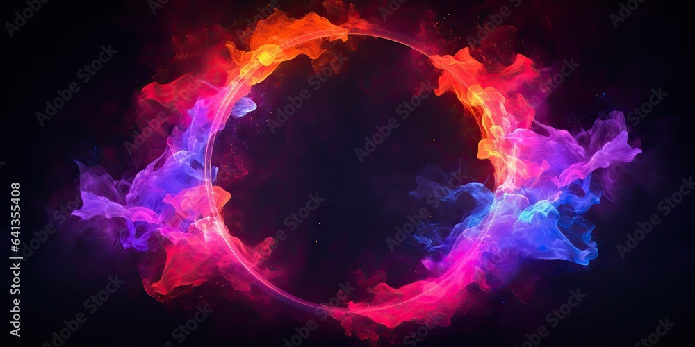 Wall mural ai generated. ai generative. round circle neon glowing color smoke mystic element. can be used for d
