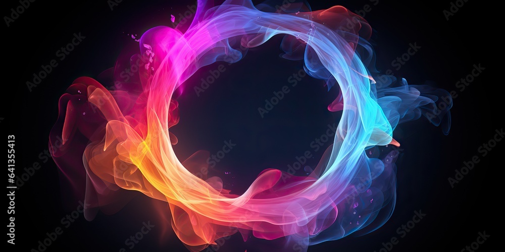 Wall mural ai generated. ai generative. round circle neon glowing color smoke mystic element. can be used for d