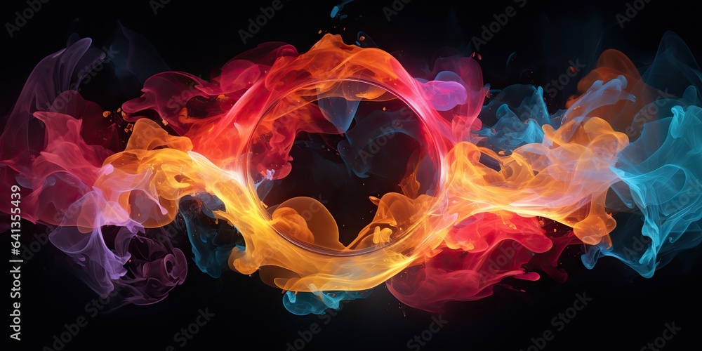 Wall mural ai generated. ai generative. round circle neon glowing color smoke mystic element. can be used for d