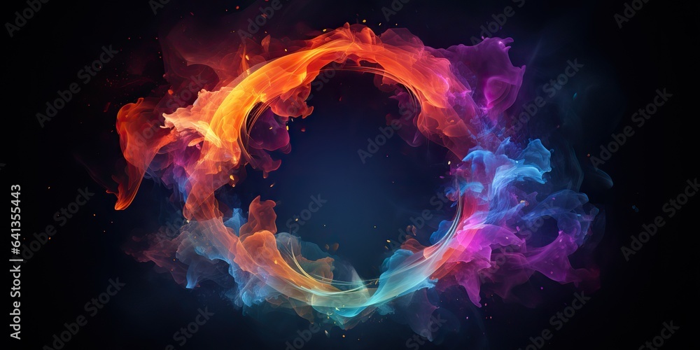 Wall mural ai generated. ai generative. round circle neon glowing color smoke mystic element. can be used for d
