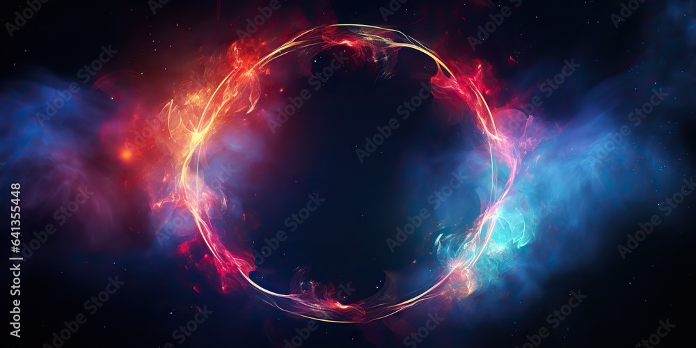 Wall mural ai generated. ai generative. round circle neon glowing color smoke mystic element. can be used for d