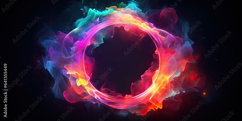 Wall mural ai generated. ai generative. round circle neon glowing color smoke mystic element. can be used for d