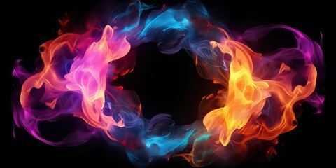 Fototapeta premium AI Generated. AI Generative. Round circle neon glowing color smoke mystic element. Can be used for decoration graphic or web design mock up