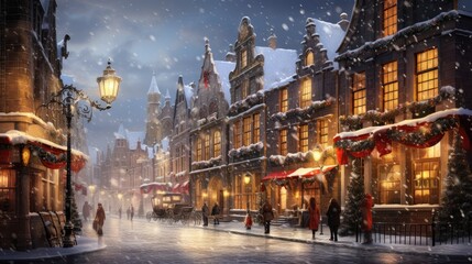 Fototapeta na wymiar Snow-covered Christmas street in the old town