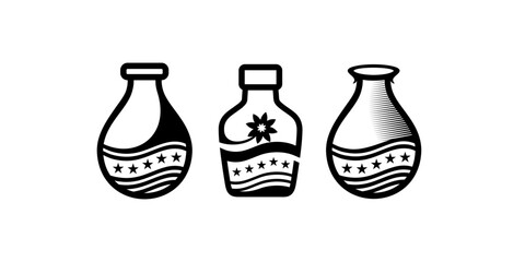 Collection ethnic bottles and pots with star ornaments vector illustration