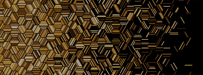 Abstract geometric pattern with golden hexagonal lines. Seamless vector background with fade effect