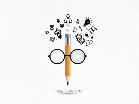 World Teachers day Greeting card design. Educational symbol icon design with Book, pencil background.