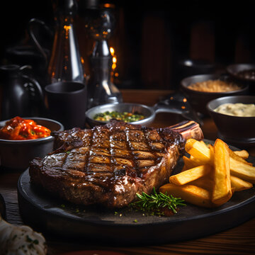 Delicious steak with  a side of french fries