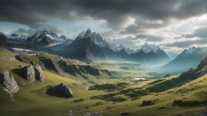 photos of beautiful views of mountains and grasslands made by AI generative

