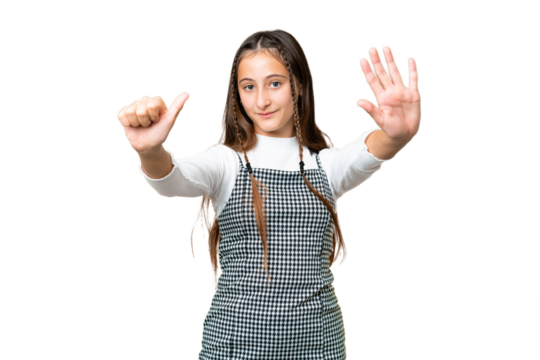 Young girl over isolated chroma key background counting six with fingers