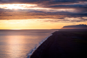 Fototapeta na wymiar aerial view of sunset at the beach in iceland