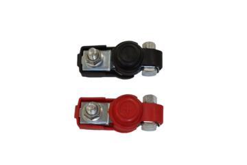 two battery terminals are isolated,terminals for connecting a car battery, a terminal on a white background