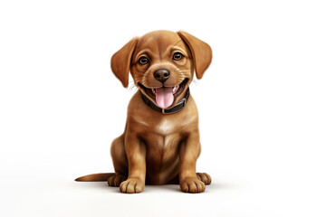 a Bordeaux puppy dog in front of a white background. 