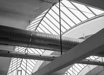 pipeline on the wall of factory.
