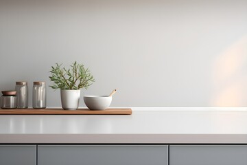 Fototapeta na wymiar Modern Kitchen - Kitchen Interior - Kitchen Shelf Mockup - Generative AI