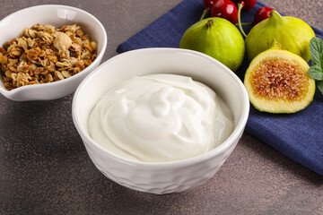 Traditional homemade Greek yoghurt with granola