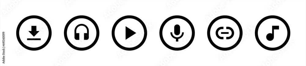 Poster modern music player icon set in flat style. media, video, multimedia interface simple black style sy
