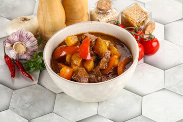 Homemade beef hungarian goulash with potato