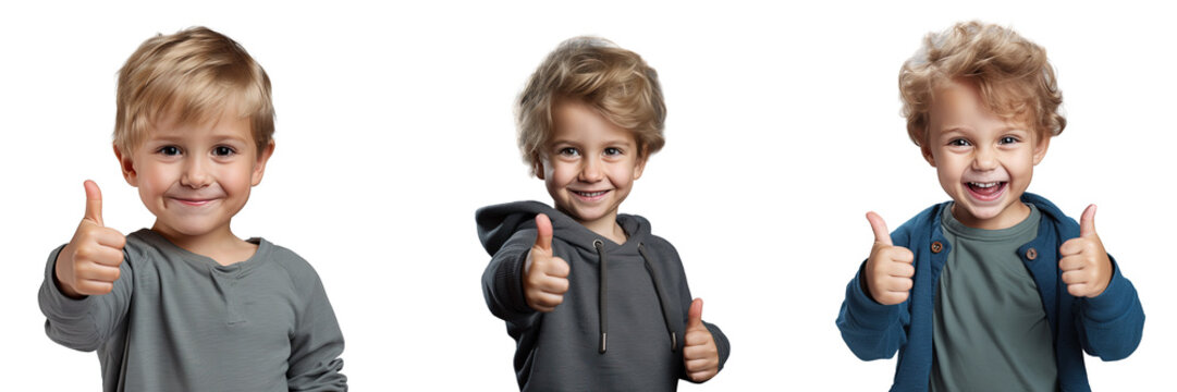 Small funny child isolated on transparent background saying Ok