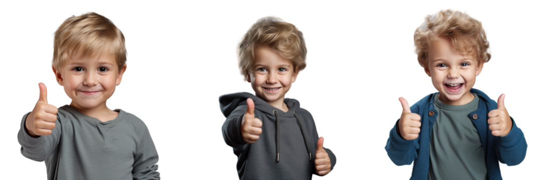 Small funny child isolated on transparent background saying Ok