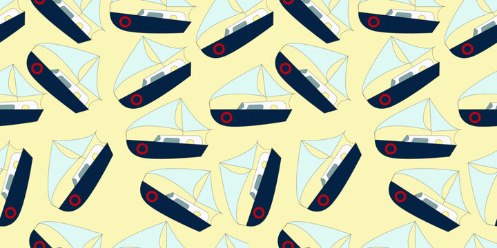 Sailboat seamless pattern - Vector illustration. Marine background.