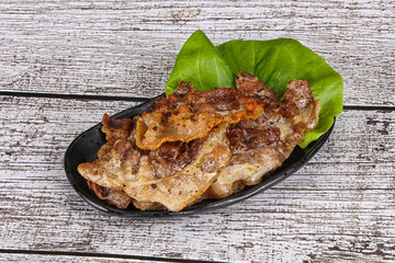 Roasted sliced pork fat bacon