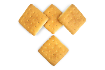 Several square cookies isolated on a transparent background.