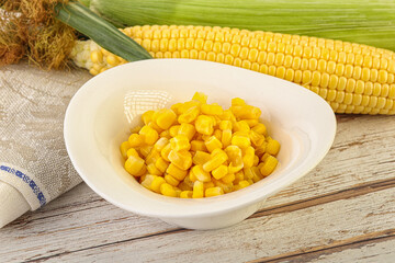 Canned yellow corn in the bowl