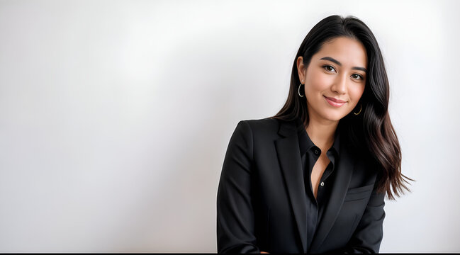 portrait of a businesswoman, business woman in a black suit, black shirt and black pants posing suit for a picture on the white background, portrait of a business woman, 