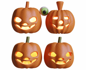 Scary Halloween images or elements created with 3D software to prepare for celebrating Halloween which is synonymous with yellow pumpkins