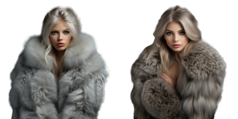Fashion model posing in studio wearing a luxurious fur coat