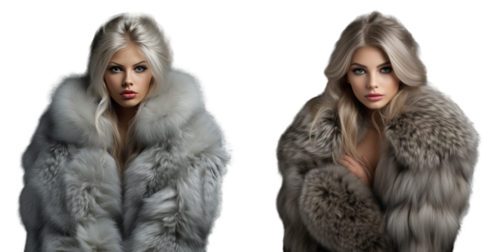 Fashion model posing in studio wearing a luxurious fur coat