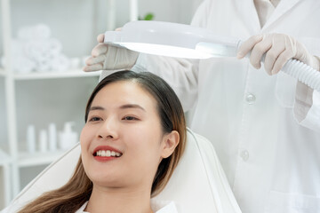Specialist of hair recheck hair of Asian woman, damaged hair, hair loss, thinning problem, vitamin...
